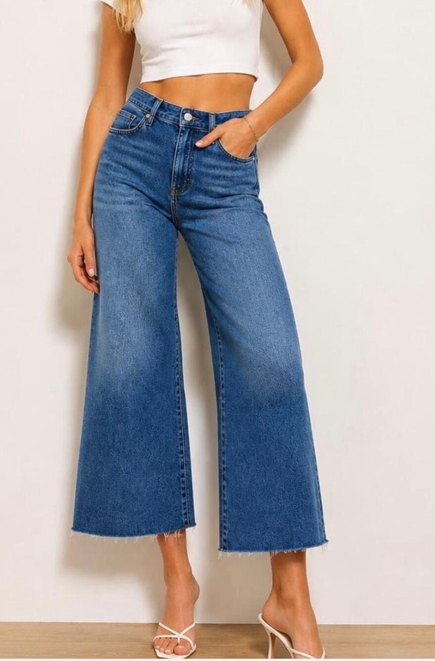 Good American High Rise Wide Leg Ankle Raw Hem Size 8/29